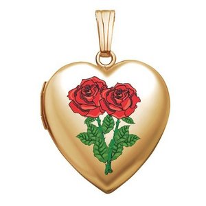 Solid 14K Yellow Gold Double Rose Heart Photo Locket