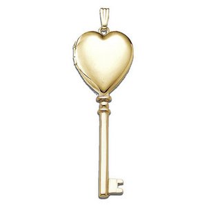 Solid 14K Yellow Gold Key Heart Photo Locket