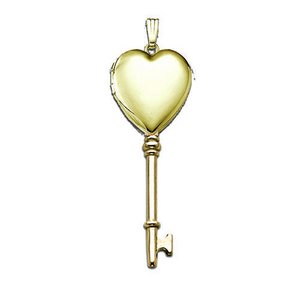Solid 14K Yellow Gold Small Key Heart Photo Locket