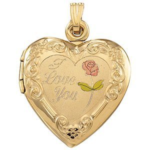 Solid 14k Yellow Gold I Love You Heart Photo Locket