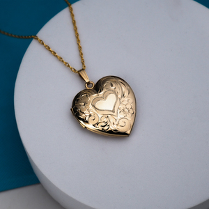 Yellow Gold 2 Photo Floral Heart Photo Locket