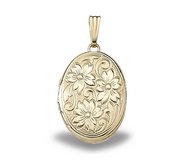 Solid 14K Yellow Gold Floral Oval Photo Locket