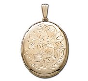 Solid 14k Yellow Gold XL Oval Floral Picture Locket