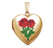 Solid 14K Yellow Gold Double Rose Heart Photo Locket