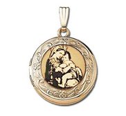 Solid 14k Yellow Gold Blessed Mother Round Photo Locket