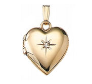 Solid 14K Yellow Gold Heart Locket with Diamond