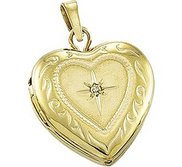 Solid 14K Yellow Gold Heart Photo Locket with Diamond