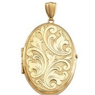 14K Yellow Gold Large Embossed Oval Locket
