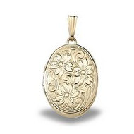 Solid 14K Yellow Gold Floral Locket