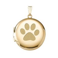 14k Yellow Gold Round "Dog's Paw Print" Picture Locket