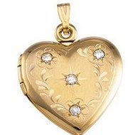 14k Yellow Heart w/ Diamonds Yellow Picture Locket