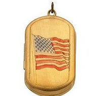 14K Yellow Gold Dog Tag "American Flag" Locket