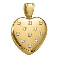 14k Premium Weight Yellow Gold Heart With Diamonds Picture Locket