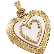 14K Yellow Gold & Mother Of Pearl Heart Locket