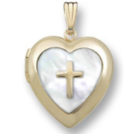 GOLD FILLED Heart Mother Of Pearl Cross Locket