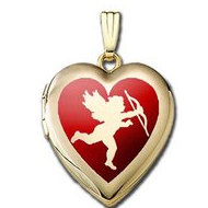 Solid 14K Yellow Gold Valentines Cupid Silhouette Sweetheart Locket