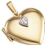 14k Yellow Heart Picture Locket w/ Genuine Diamond