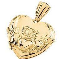 14k Yellow Gold HEART CLADDAGH LOCKET