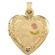 14k Yellow Gold Heart " I Love You" Picture Locket