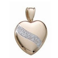 14k Premium Weight Yellow Gold Heart With Diamonds Picture Locket