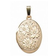 14K Gold Filled Flowered Oval Locket
