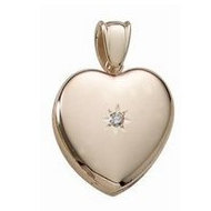 14k Premium Weight Yellow Gold Heart With Diamond Picture Locket