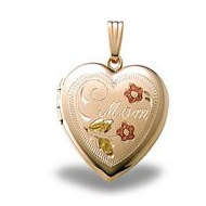 Solid 14K Yellow Gold Heart w Mom Engraved Locket