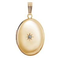 Solid 14K Yellow Gold Oval Locket w Diamond