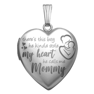 14K White Gold   He Calls Me Mommy   Heart Photo Locket