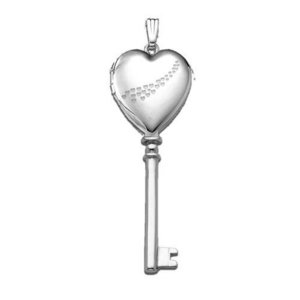 14k White Gold Cascade of Hearts Key Heart Photo Locket