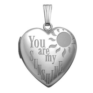 14K White Gold  You Are My Sunshine  Heart Photo Locket