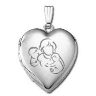 14k White Gold "Mom with Two Sons"  Locket