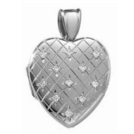 14k White Gold Premium Weight Hand Engraved Diamond Heart Locket