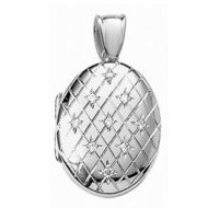 14k White Gold Premium Weight Engraved Diamond Oval Picture Locket