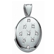 14k White Gold Premium Weight Diamond Oval Picture Locket