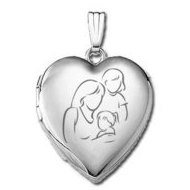14k White Gold Mom with Two Daughters Locket