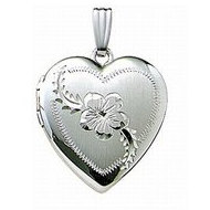 14k White Gold Engraved Heart Locket