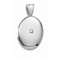 14k White Gold Premium Weight Oval Locket with Diamond