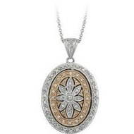 14K White Gold Two Tone Oval Diamond Locket