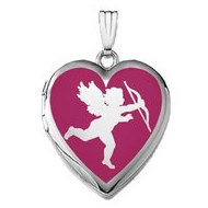 14k White Gold Sweetheart Cupid Silhouette Locket