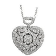 14K White Gold Heart Diamond  Locket
