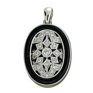 14k White Gold Onyx and Diamond Premium Weight Oval Locket