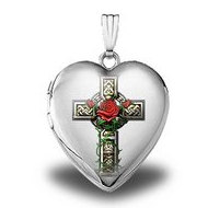 14K White Gold Celtic Cross With Rose Sweetheart Locket