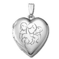 14K White Gold Mom with Daughter and Two Sons Locket