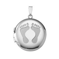 14k White Gold "Baby Footprints" Round Locket