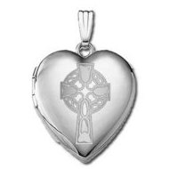 14k White Gold Sweetheart Celtic Cross Locket