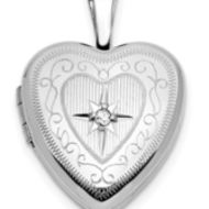 14K White Gold Heart Shaped Locket W/Diamond
