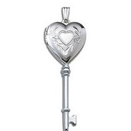 14k White Gold Genuine Diamond KEY Locket