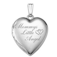 14k White Gold Mommys Little Angel Heart Locket