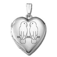 14k White Gold Sweetheart Lovebirds Locket